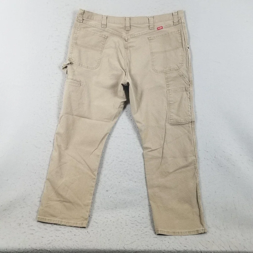 Wrangler Pants Mens 42x30 Beige Carpenter Denim Relaxed Fit Stretch Workwear